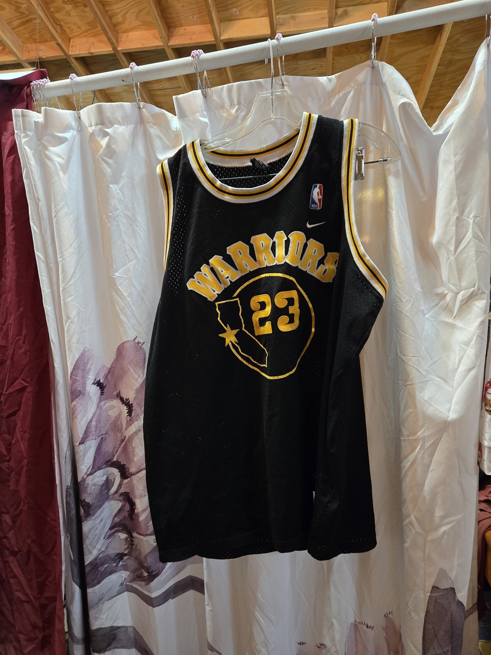 Nike Black and Yellow Warriors Basketball Jersey
